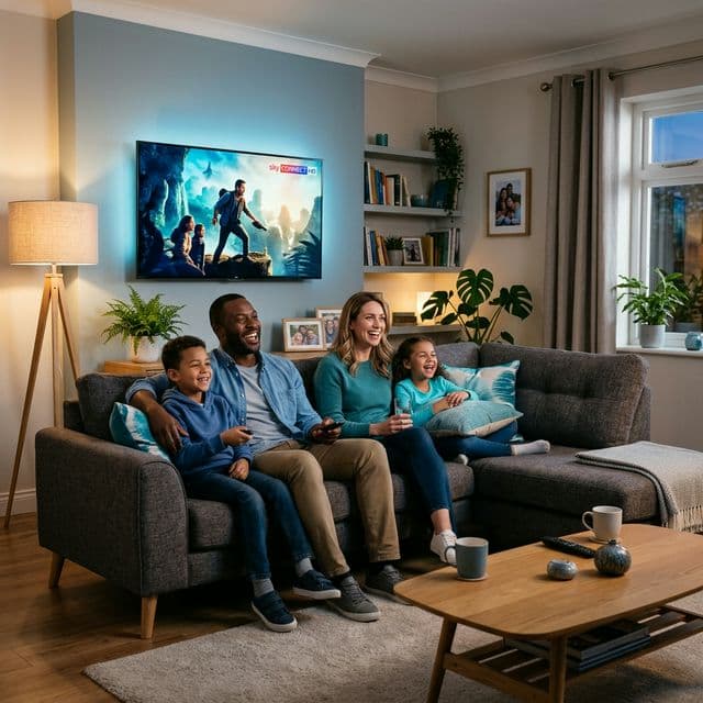 Familia disfrutando de Sky Prepago Light